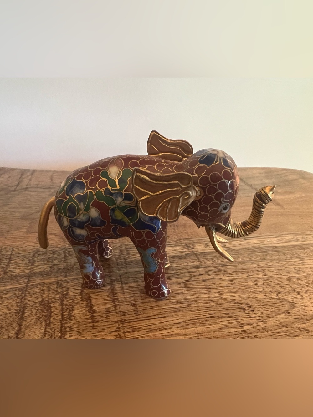 Decorative Cloisonné Elephant Figurine with Gold Accents